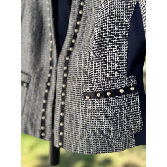 White House Black Market Womens 6 Blue White Pearl Blazer Jacket Long Sleeve - Picture 7 of 12